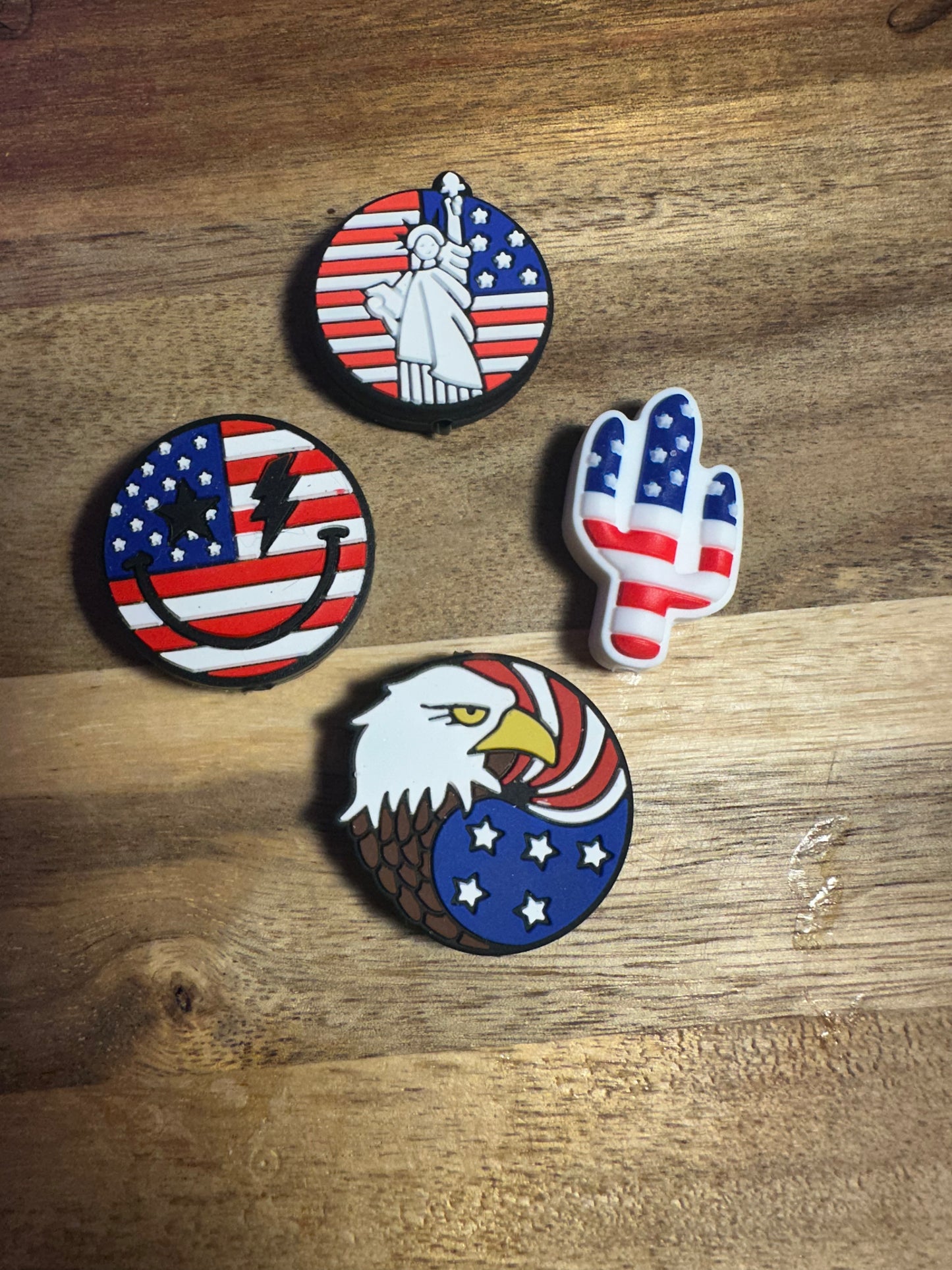 Patriotic silicone focal beads. Statue of Liberty, USA, Eagle, Cactus, Smile