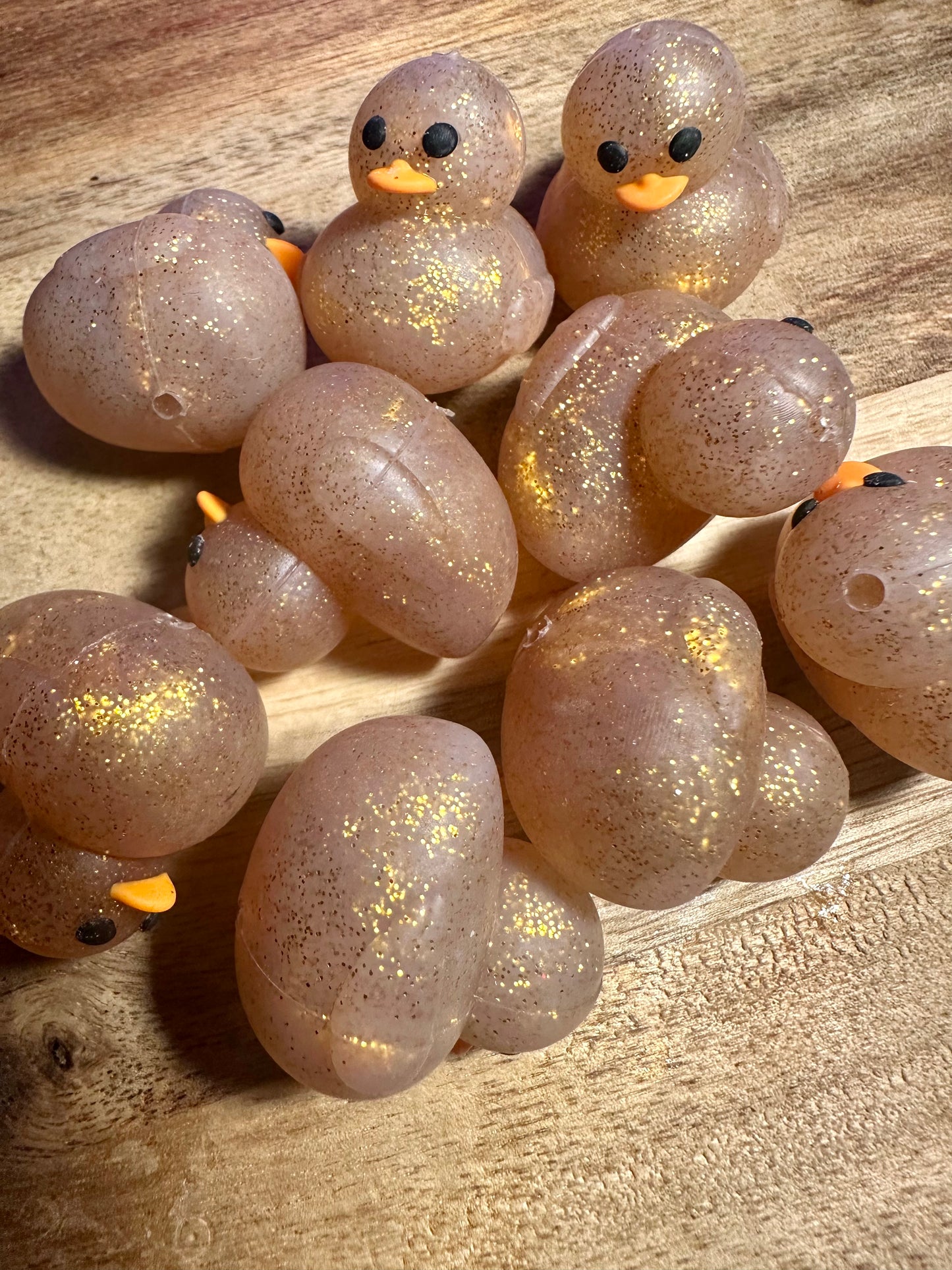Ducks, 3d with golden sparkles silicone focal bead