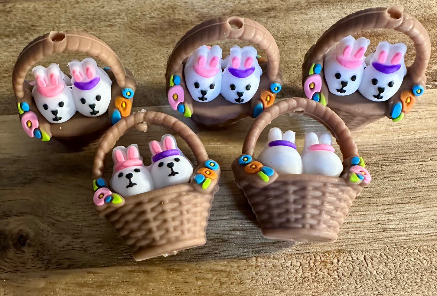 Bunnies in a basket silicone focal bead