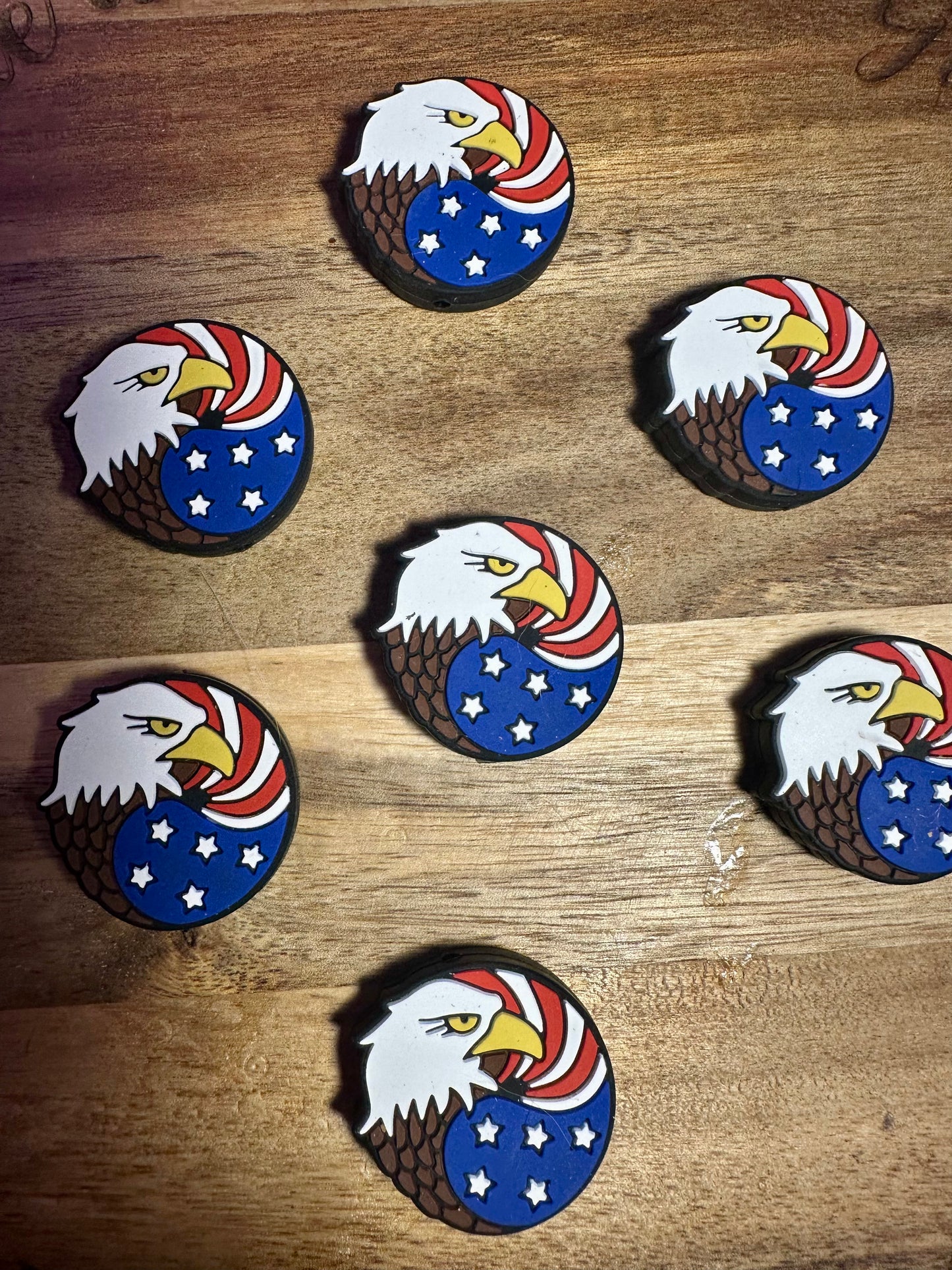 Patriotic silicone focal beads.  Statue of Liberty, USA, Eagle, Cactus, Smile