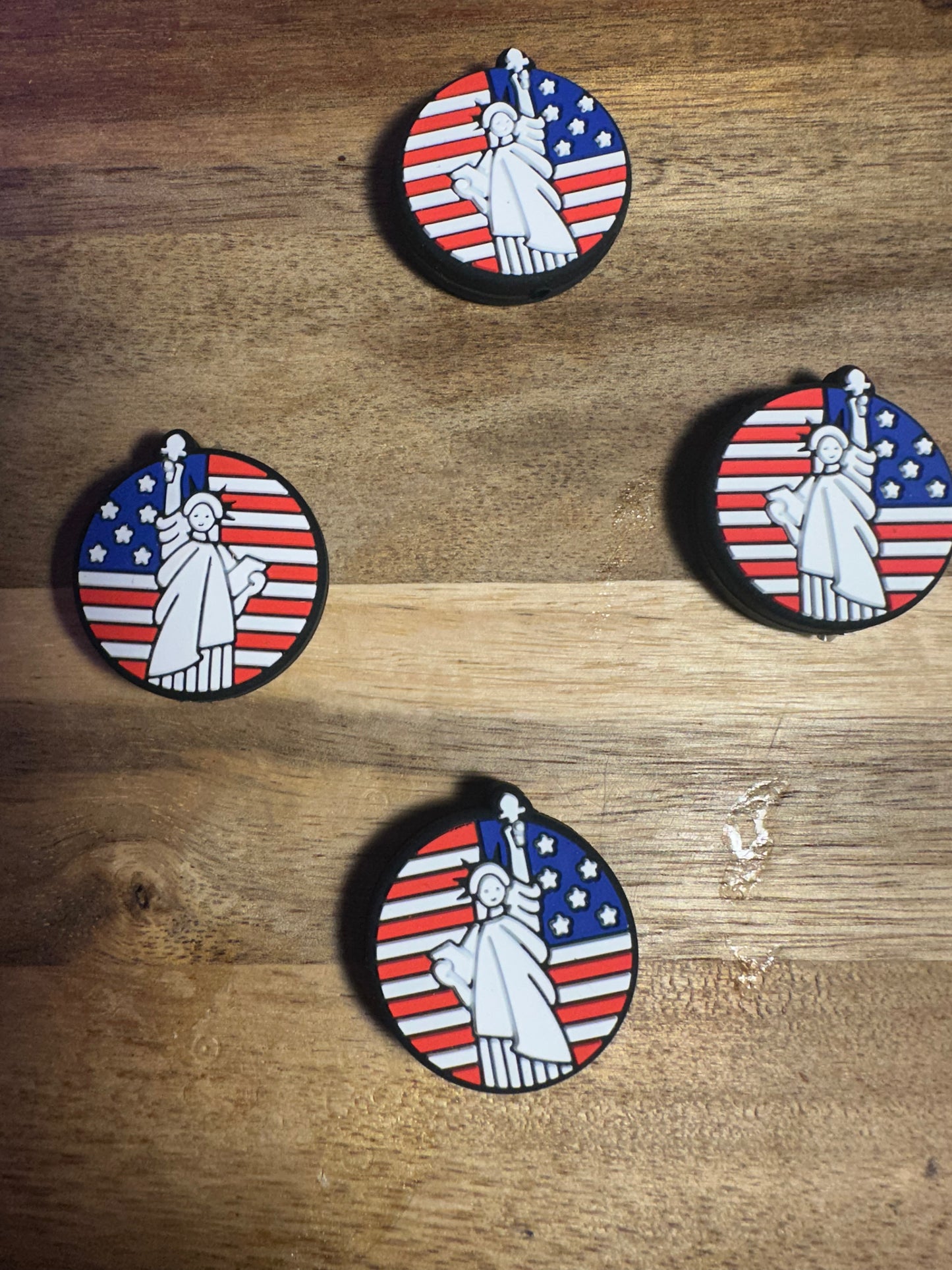 Patriotic silicone focal beads.  Statue of Liberty, USA, Eagle, Cactus, Smile