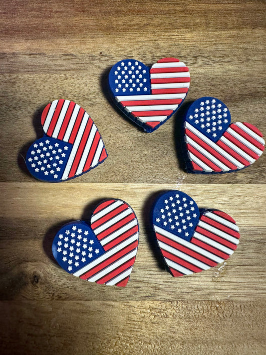 American flag silicone focal bead - heart