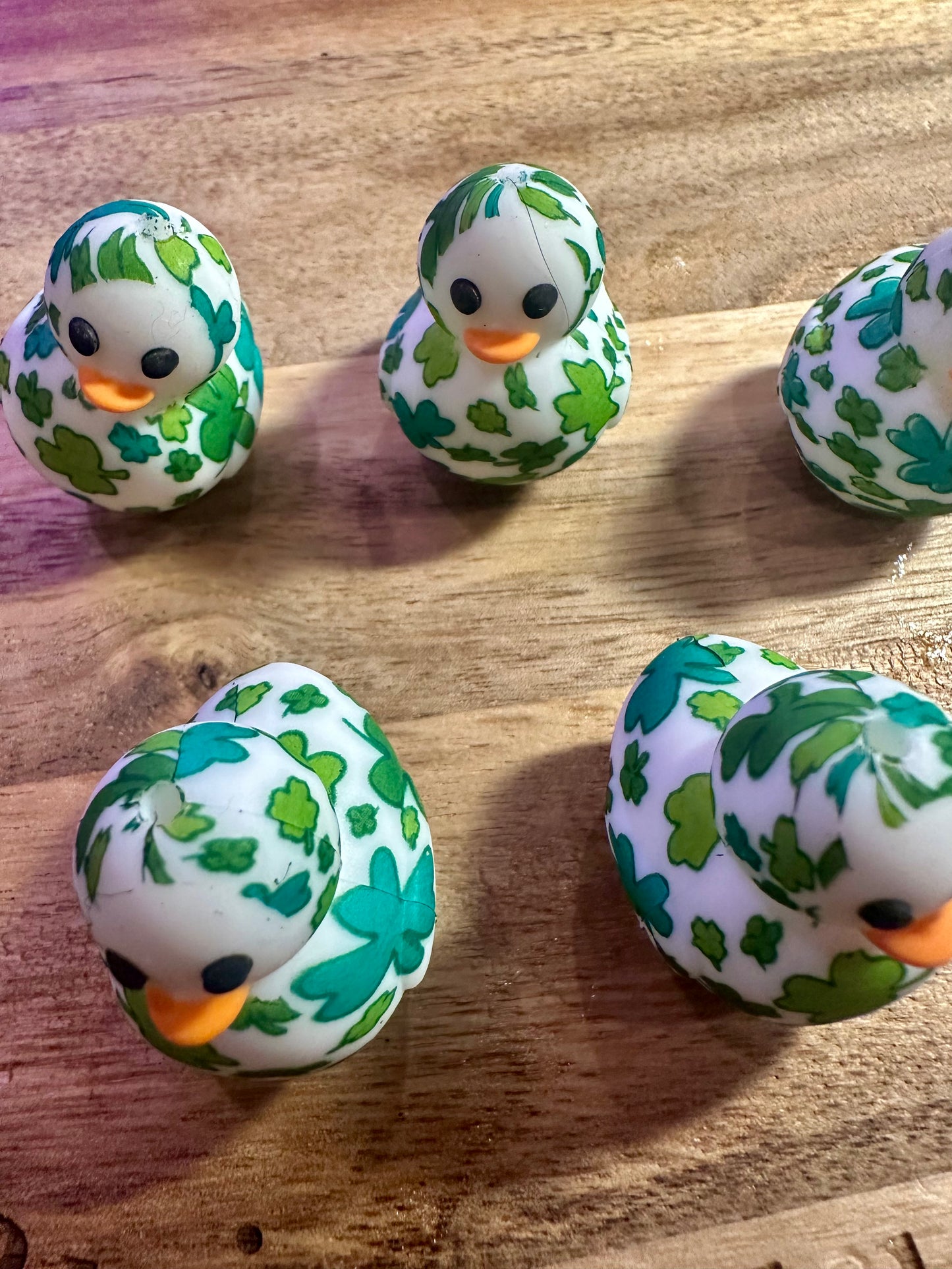 3d duck silicone focal bead with shamrock pattern