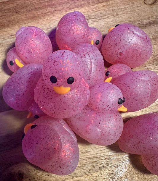 Rubber duck silicone focal bead red glitter