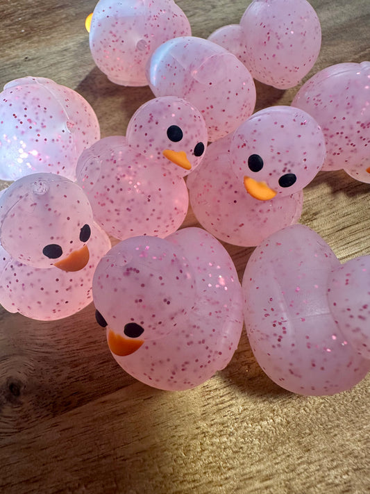 Rubber duck silicone focal bead, pink glitter