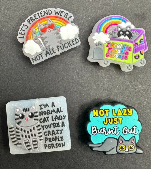 Sarcastic cat, raccoon funny sarcastic silicone focal beads