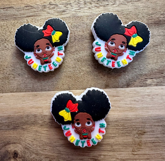 African American girl with side ponies, Juneteenth silicone focal bead