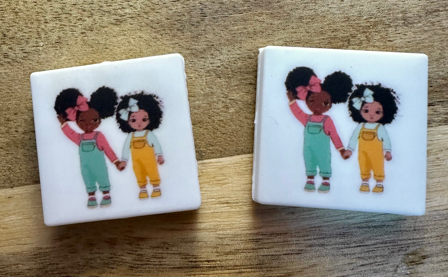 African American girl, women, Juneteenth silicone focal bead - holding hands