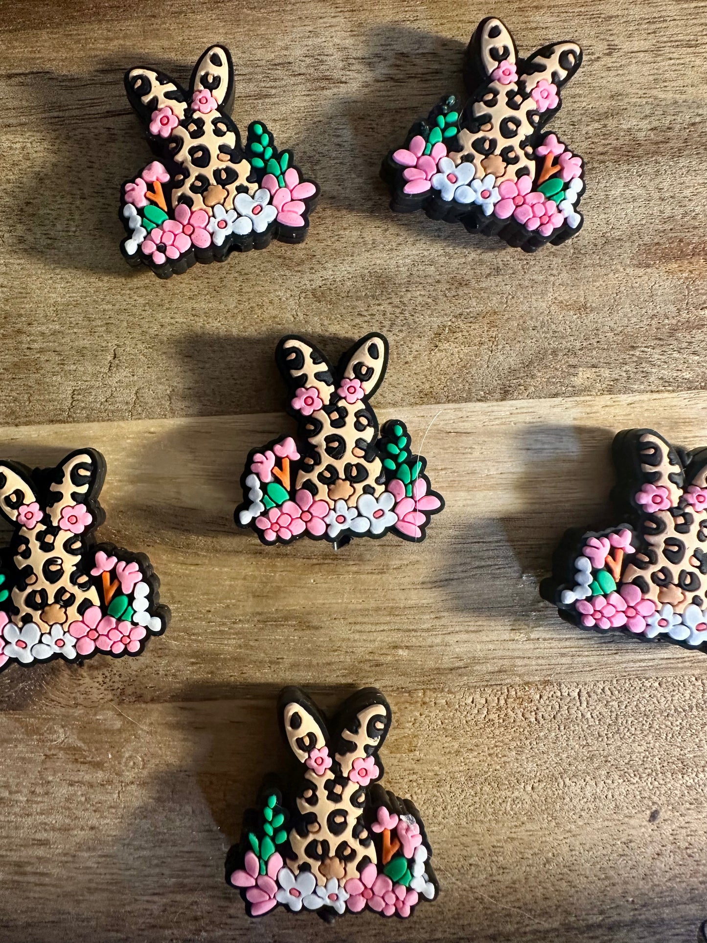 Cheetah print bunny rabbit silicone focal bead