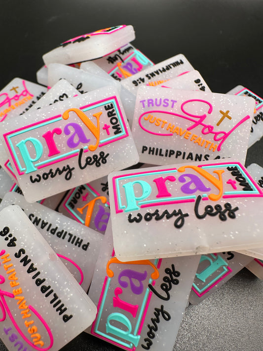 Pray more worry less double sided focal bead