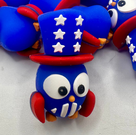 patriotic owl 3d silicone focal bead